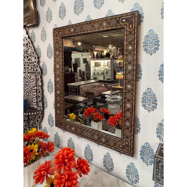 Handcrafted in Damascus, Syria, this exceptional vintage mirror frame showcases the refined artistry of traditional Syrian...