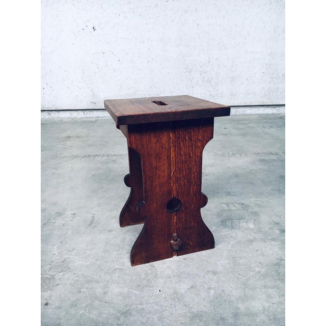 Brown Amsterdamse School Design Oak Handle Stool, Netherlands, 1920s For Sale - Image 8 of 17