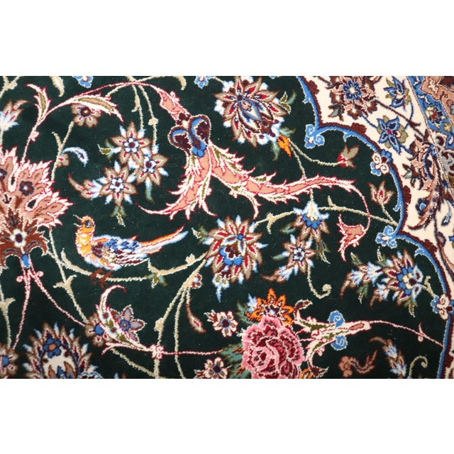 Zabihi Collection Silk Warp Green Persian Isfahan Prayer Rug For Sale - Image 9 of 12