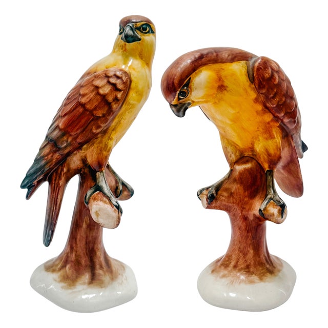 Vintage Italian Ceramic Birds of Prey Sculptures – Pair of Falcons / Hawks For Sale