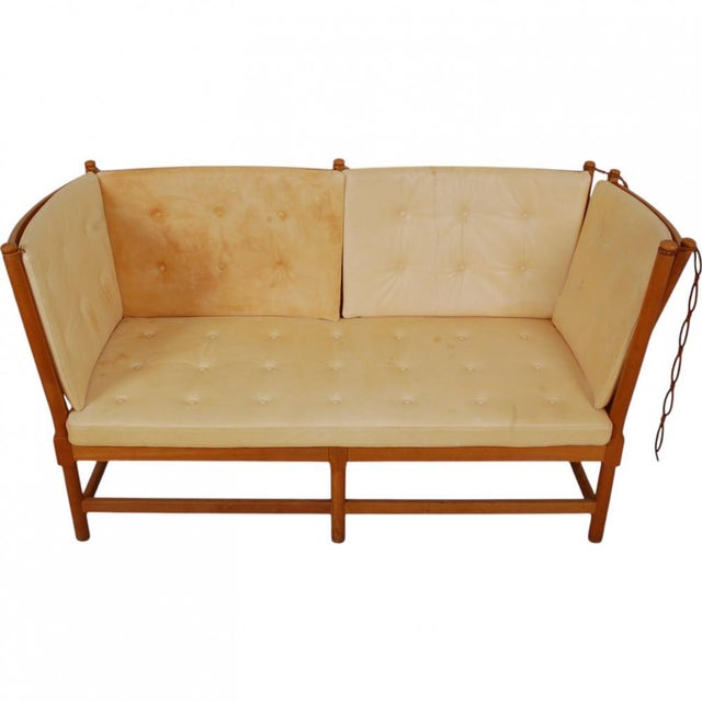 Spoke-Back Sofa in Natural Leather by Børge Mogensen, 1980s For Sale - Image 3 of 18