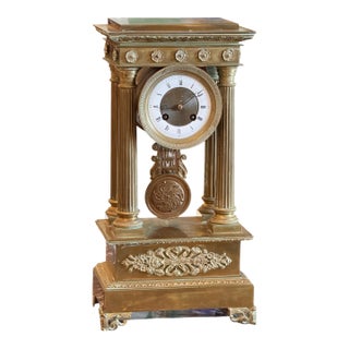 French Gilt Bronze Portico Clock For Sale