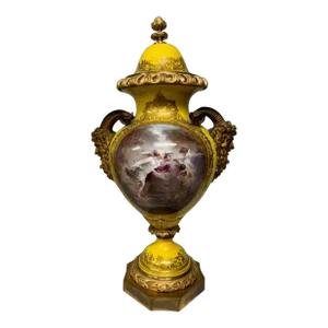 Antique Sevres Porcelain Scenic & Floral Decorated Vase With Gilt Bronze Mounts