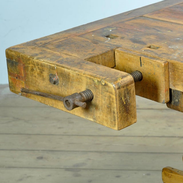 Brown Antique Oak Workbench, 1920s For Sale - Image 8 of 13