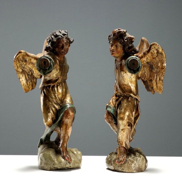 Angels in Carved, Lacquered and Gilded Wood, Set of 2 For Sale - Image 16 of 16