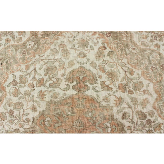 Textile Vintage Turkish Oushak Rug in Peach, Ivory, Light Blue and Light Green Colors For Sale - Image 7 of 10