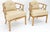 Mid-Century Modern Pair of New Gold Linen Upholstery Barrel Back Wrap Around Lounge Arm Chairs MINT For Sale - Image 3 of 14
