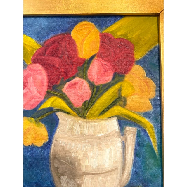 Impressionist Roses Oil Painting Floral Still Life by San Francisco Bay Area Artist Carol Putman, Signed & Framed in Gold For Sale - Image 3 of 7
