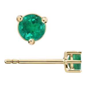 1/2 Carat Natural Emerald Round 4mm 3-Prong 14k Gold Stud Earrings - 2 Pieces