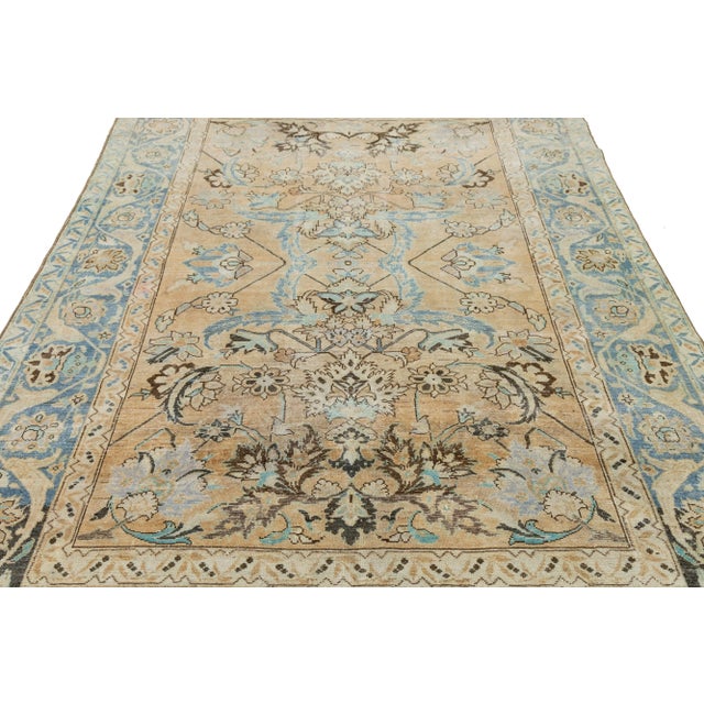 Persian 1920s Antique Persian Malayer Floral Designed Wool Rug in Tan Color For Sale - Image 3 of 9