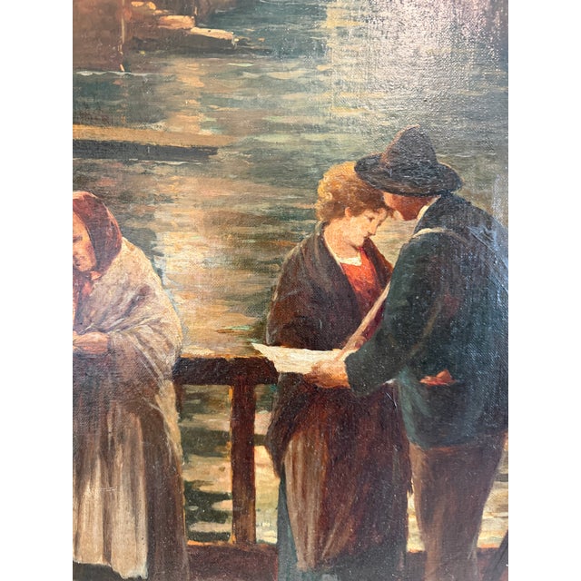 Antique 1913 Venetian/Italian School Canal Scene v. Campiniz Figures Landscape For Sale - Image 13 of 16