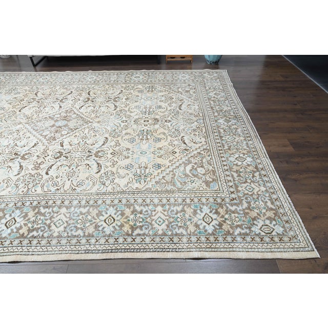 Textile 1970s Vintage Persian Handmade Wool Cotton Beige Area Rug For Sale - Image 7 of 11