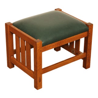 Stickley Mission Collection Oak and Leather Footstool For Sale