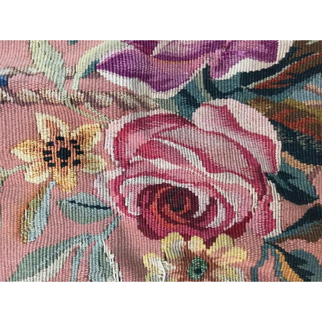 Blue Small Antique Aubusson Flat Rug Tapestry For Sale - Image 8 of 10