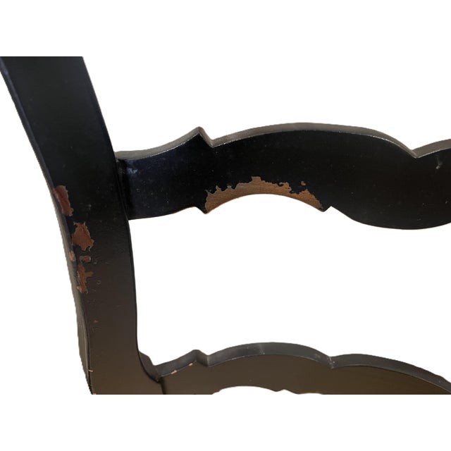 Textile Set of 6 Vintage Carved Wood Country French Rush Seat Dining Chairs For Sale - Image 7 of 9