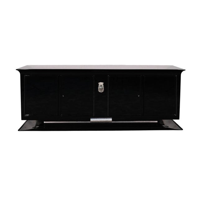 Art Deco High-Gloss Black Lacquered Sideboard with Stylized Woman's Head Emblem, 1930s For Sale - Image 11 of 11