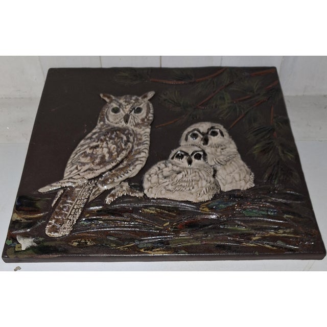 German Handmade Ceramic Owl Wall Hanging, 1970s, in Very Good conditions. Designed 1970 to 1979