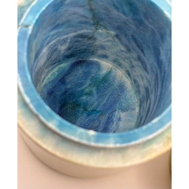 Italian Carved Blue Onyx Lidded Stone Container | Mid-Century Style For Sale - Image 4 of 7