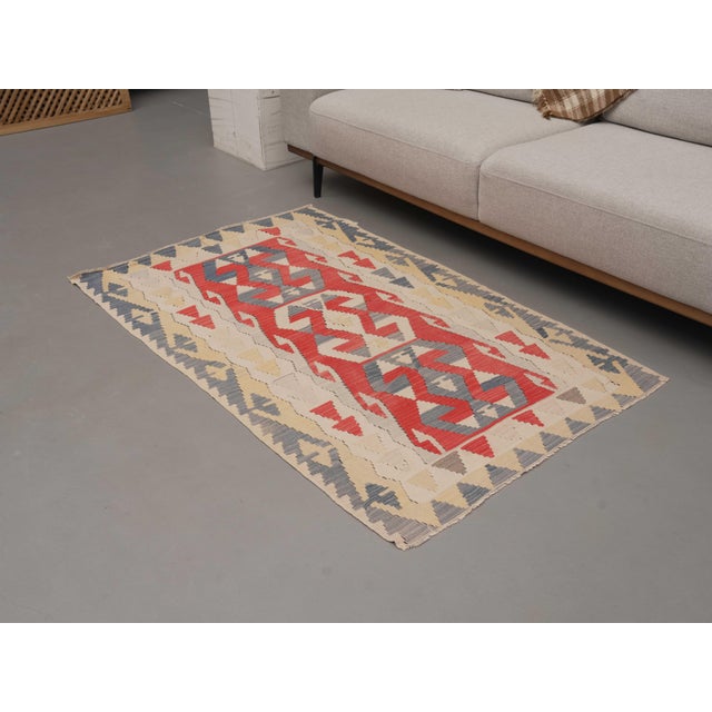 Boho Chic 1970s Vintage Handmade Wool Cotton Red Area Rug For Sale - Image 3 of 11