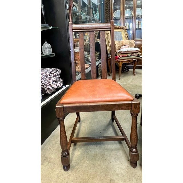 Arts & Crafts Set of 6 Oak Carved Chairs Mission Arts & Crafts For Sale - Image 3 of 5