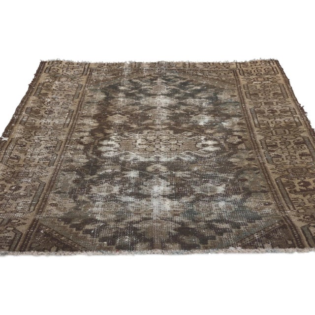 Shabby Chic Early 20th Century Distressed Antique Worn Persian Rug, 03'01 X 04'01 For Sale - Image 3 of 10