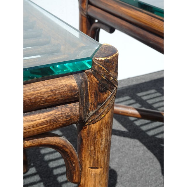 Pair of Vintage McGuire Brown Bamboo Rattan End Tables ~ Side Table For Sale - Image 10 of 17