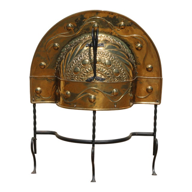 19th Century Dutch Brass & Wrought Iron Curfew Fireplace Hood | Antique Hearth Canopy | Hand-Forged Fire Screen For Sale