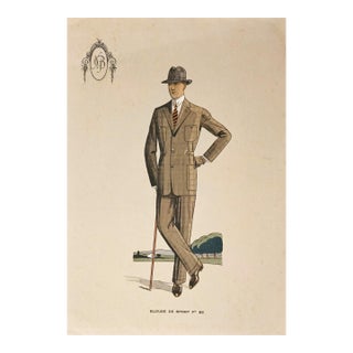 1920s Men's French Art Deco Fashion Lithograph For Sale
