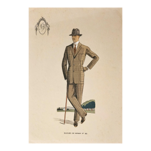 1920s Men's French Art Deco Fashion Lithograph