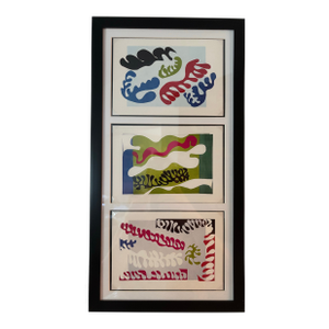 1990s Matisse Prints From the Jazz Series Circa 1947 Lagoon I II & III Framed Matted