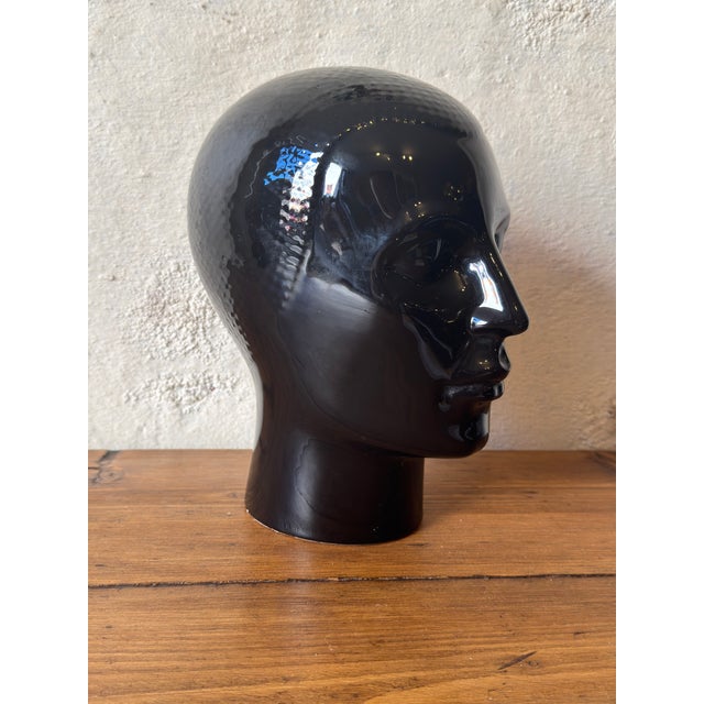 Vintage Black Ceramic Mannequin Display Head from Royal Crown Holland, 1970s For Sale - Image 6 of 8