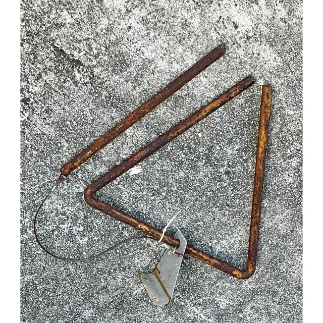 Vintage Rusted Metal Triangle Dinner Bell For Sale - Image 9 of 12