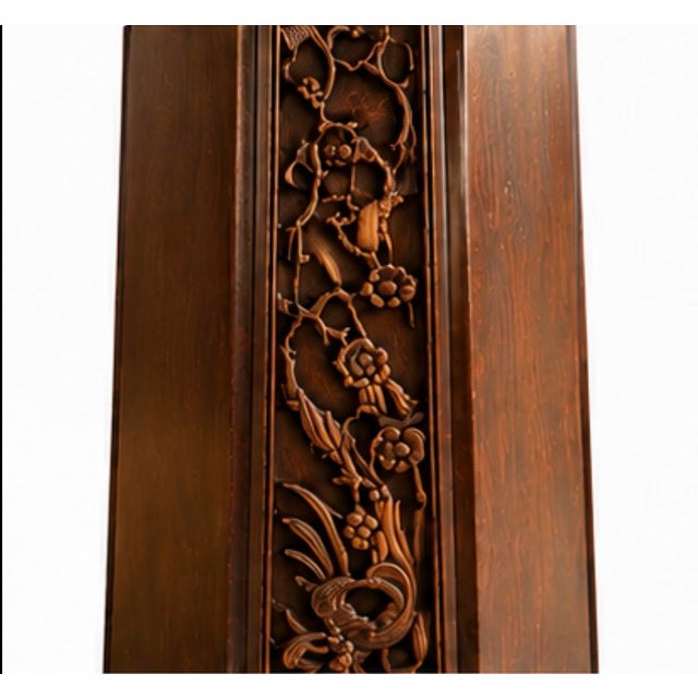 Late 20th Century Vintage Chinese Hand-Carved Round Pedestal Dining Table With Beveled Glass Top For Sale - Image 5 of 10