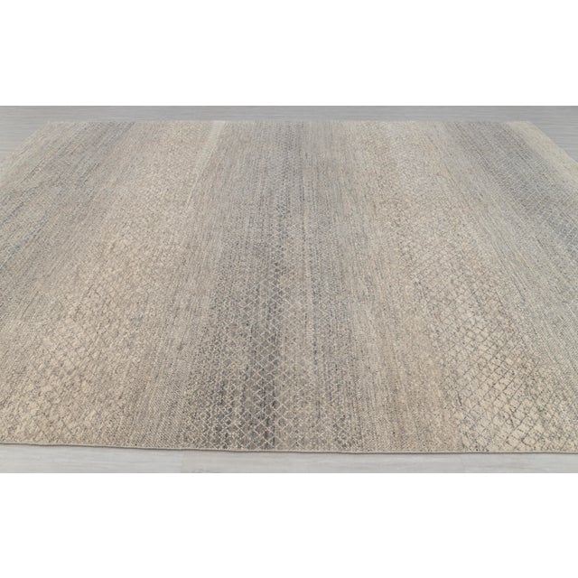 Wood 10' x 14' Savannah Hand Knotted Modern Cream Grey Wool & Silk Rug For Sale - Image 7 of 18