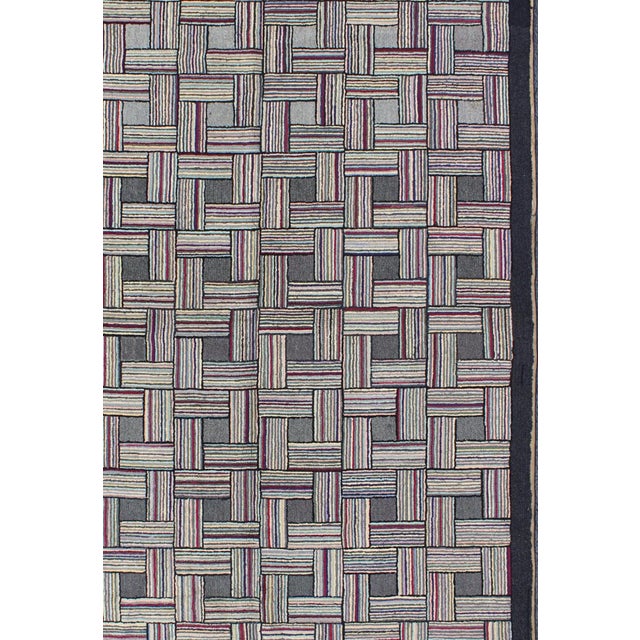 Gray Checkerboard Antique American Hooked Rug With Geometric Designs For Sale - Image 8 of 9