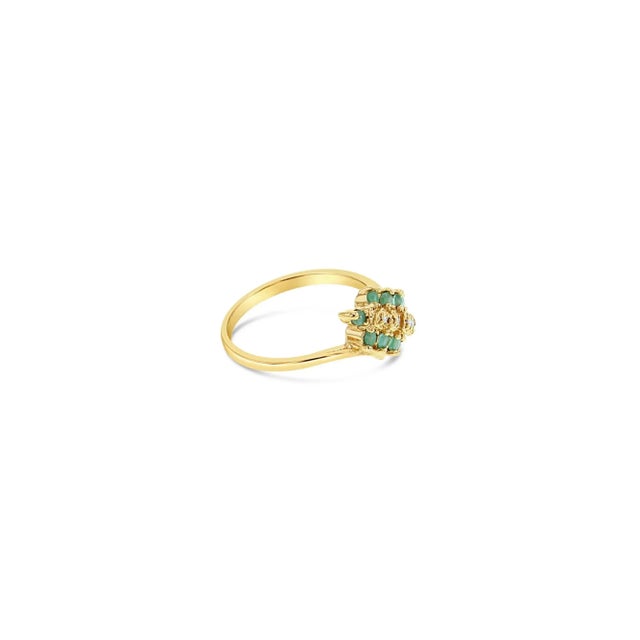 Contemporary Emerald & Diamond Diagonal Row Ring .50cttw 14k Yellow Gold, Size 9 For Sale - Image 3 of 5