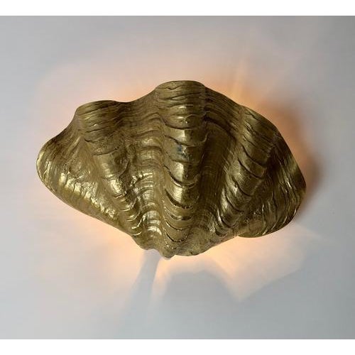 Hollywood Regency Hollywood Regency French Gilt Metal Clam Shell Wall Sconces, 1970, Set of 2 For Sale - Image 3 of 18