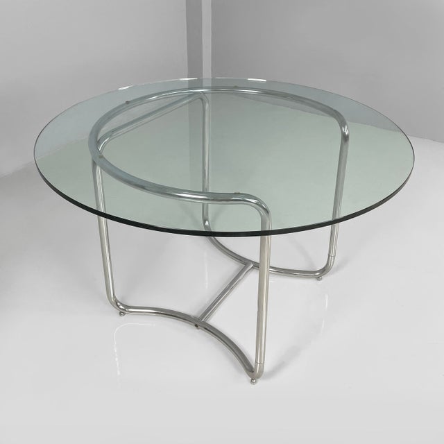 Italian Modern Round Glass and Steel Dining Table by Vittorio Introini, 1970s For Sale - Image 4 of 17