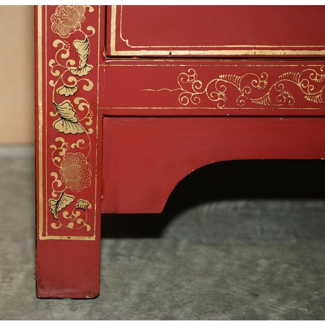 Red Chinese Butterfly Hand Painted Lacquered Cupboard, 1900s For Sale - Image 8 of 18