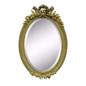 Antique French Louis XVI Style Gold Gilt Torch Flame Gesso Oval Wall Mirror