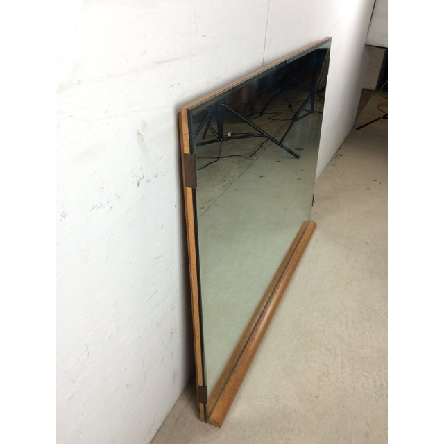 Mid Century Modern Rectangular Mountable / Wall Mirror With Beveled Edge and Limed Oak Detailing at Bottom For Sale - Image 10 of 14