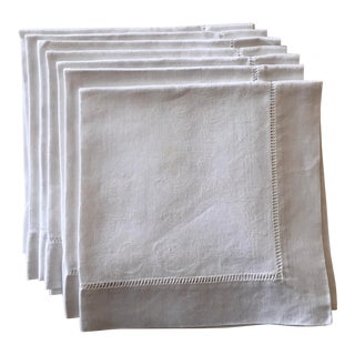 Antique White Linen Damask Napkins - Set of 9 For Sale