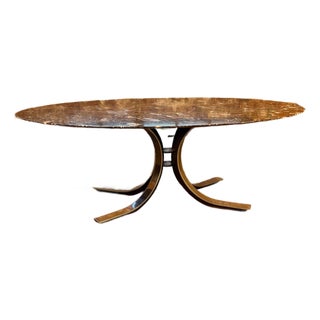 Mid 20th Century Attributed to Florence Knoll Oval Emperador Marble Top Dining Table on Borsani Chrome Steel Base For Sale