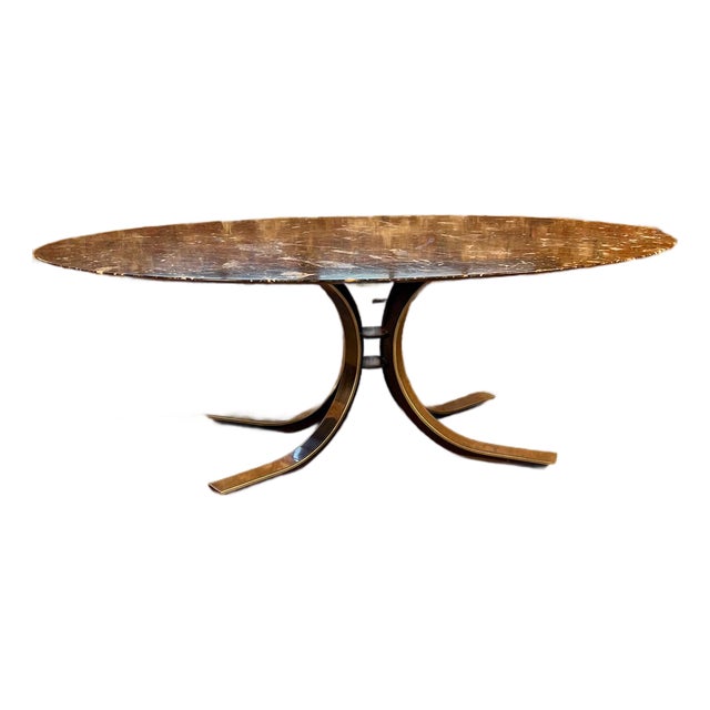 Mid 20th Century Attributed to Florence Knoll Oval Emperador Marble Top Dining Table on Borsani Chrome Steel Base For Sale