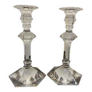 Mid 20th Century Val St Lambert Crystal Candle Holders, Signed - a Pair For Sale