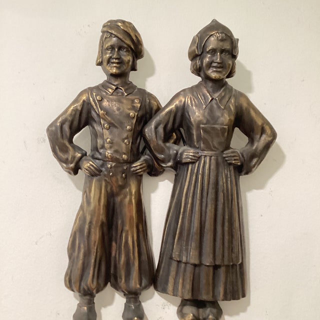 Vintage Pair of Cast Iron Andirons of a Colonial Dutch Boy & Girl Figurines For Sale - Image 12 of 12