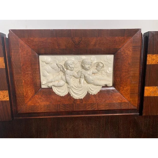 Art Deco Rosewood & Walnut Bed Frame with Carved Headboard by Ducrot, 1922 For Sale - Image 12 of 18