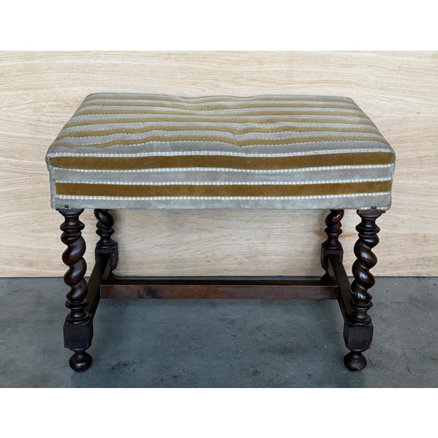 Pair of 20th century Spanish Solomonic Carved Solid Walnut Stools For Sale - Image 16 of 18