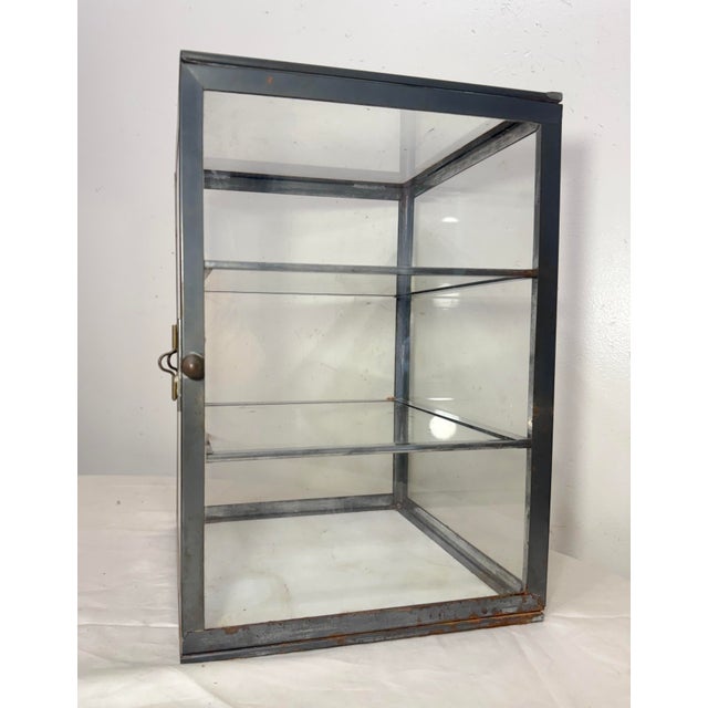 Metal Antique Handmade Metal Glass Countertop Store Display Show Case Sliding Shelves For Sale - Image 7 of 14