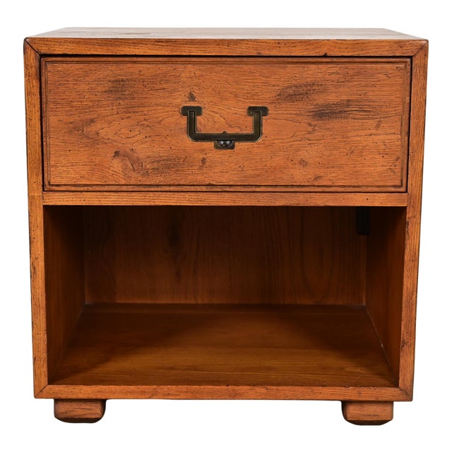 Henredon Mid-Century Modern Campaign Oak Nightstand, Circa 1970s For Sale